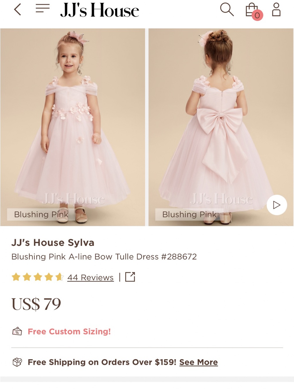 JJs House Blushing Pink Flower Girl Dress Size 2